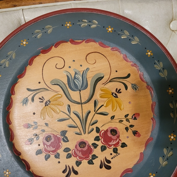 VTG Painted Colorful Folk Art Wood Wooden Centerpiece Wall Decor Floral Signed - Picture 4 of 6